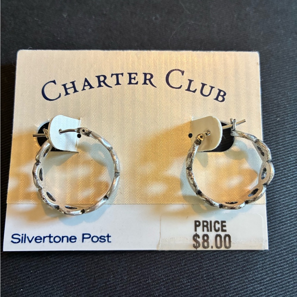 Charter Club Silver Textured Hoop Earrings